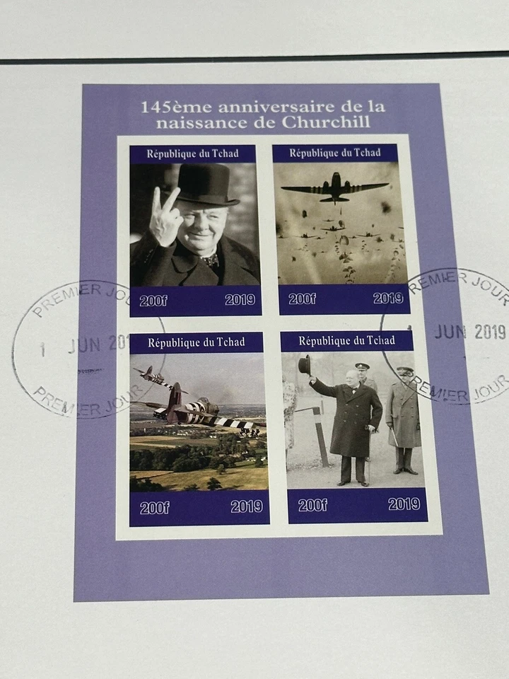 Chad 2019 (2 FDC) Winston Churchill Cover Military Aviation (PERF. + IMPERF.) - Image 2 of 3
