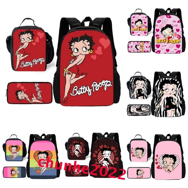 Niñas Betty Boop Mochila Bolsa de Libros Escuela Bolsa de Almuerzo Mochila Estuche para Lápices Conjunto Regalo