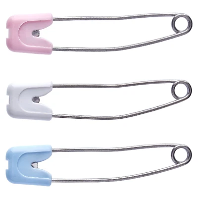 HEMLINE Nappy Safety Pins with Safety Lock Push In Plastic Head - 56mm Long
