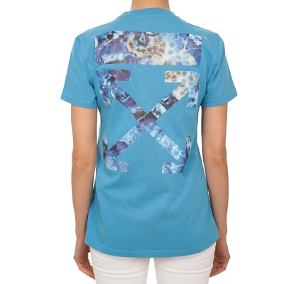 OFF-WHITE Virgil Abloh Porto Cervo Logo Baumwolle T-Shirt Top Blau S
