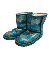 Ugg Classic Australia Kids Boots Sz 4 Blue/Green Sequin Pull On Booties 1006434K