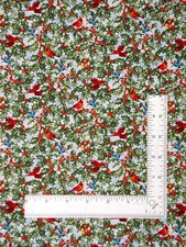 Christmas Fabric Cardinal Bird Holly Santa's Friends Cotton by Henry Glass Yard