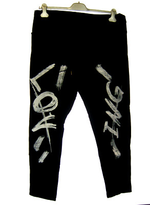 Tredy, Damen Hose, Stoffhose,Schlupfhose, Gr. 50,Schwarz,Schrift, Gummibund
