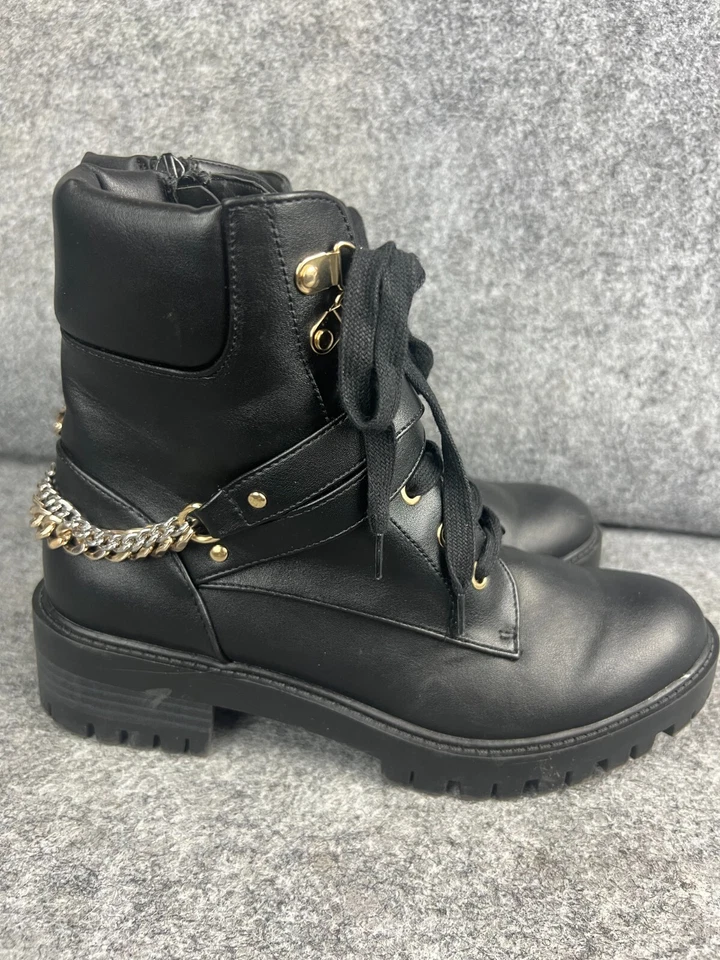 Botas de Combate Rachel Zoe Millie Para Mujer 7.5M Negro Cadena Acento Gruesas Con Cordones Foto 3 de 4