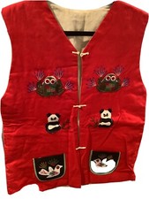 Hand Made Women's Embroidered Quilted Red Vest Asian influence