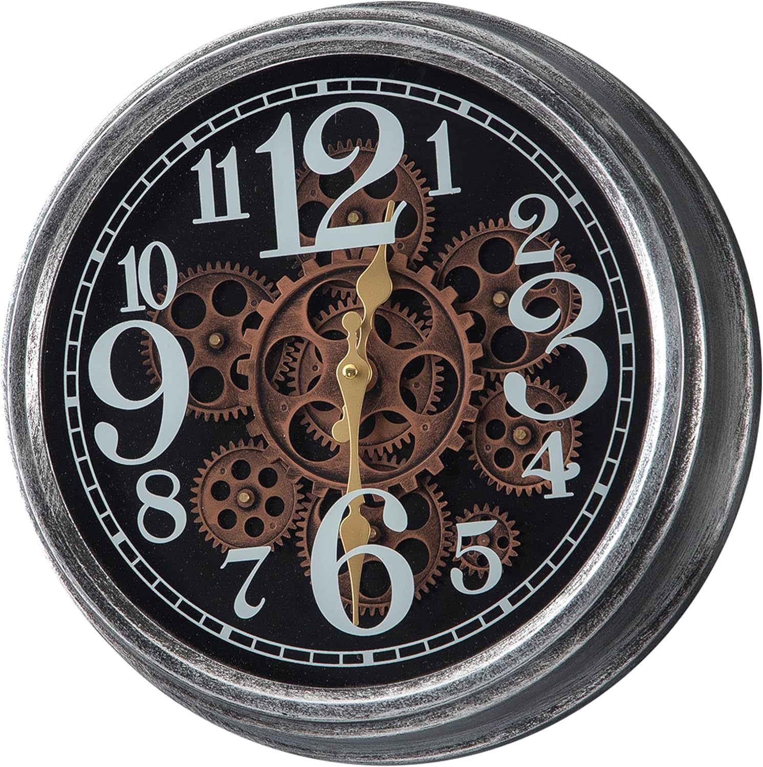 14 Inches Gear Clock with Moving Gears, Decorative Silent Wall Clock Non Ticking