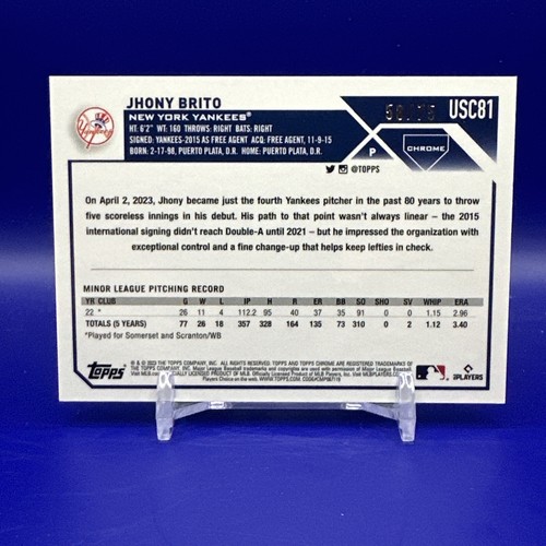 Jhony Brito 2023 Topps Chrome Update Yellow Diamond /75 Rookie RC Yankees USC81 - Picture 2 of 2