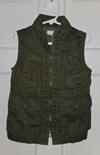 JCREW CREWCUTS army Green Cotton Pockets Zip Vest. Girls 4 5