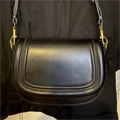 Zara Black Shoulder Bag Gold Hardware Buckle Accent Adjustable Strap Lined
