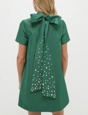 NWT Tuckernuck HYACINTH HOUSE Emerald Green Ashton Rhinestone Bow Dress Sz M