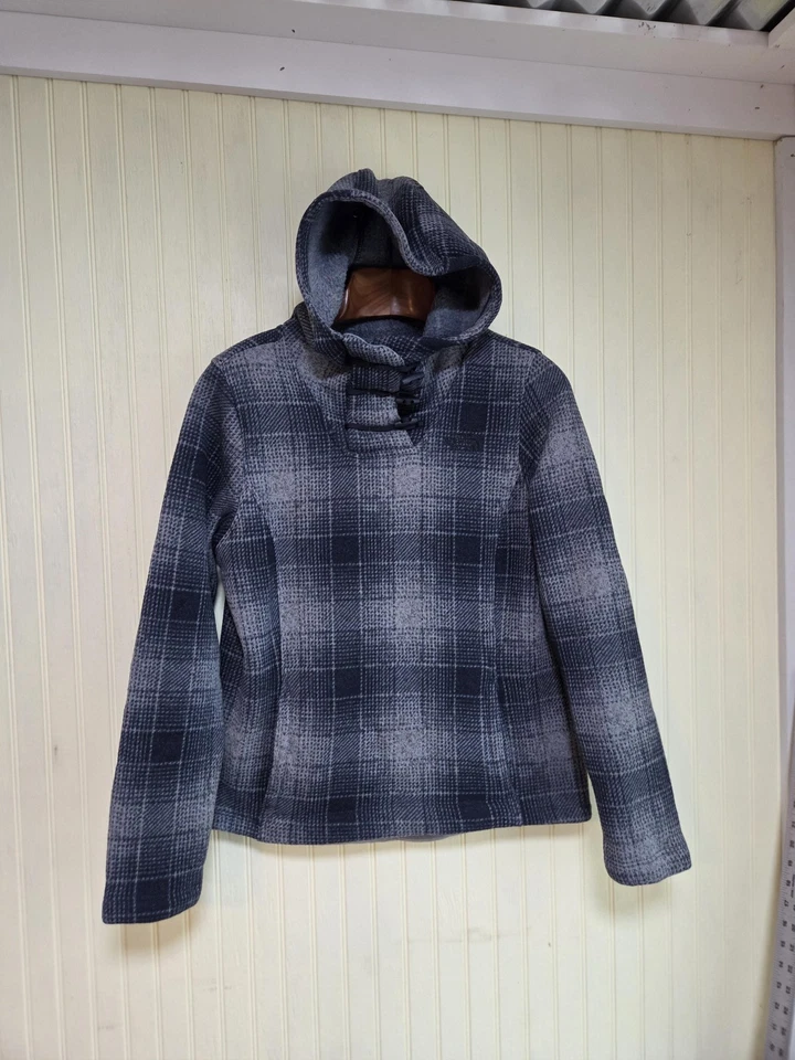 Pullover North Face para mujer gris medio a cuadros con capucha polar suéter chaqueta cálido Foto 2 de 4