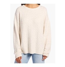 DKNY Jeans Women's Ivory Metallic Cable-Knit Crewneck Sweater Size XL
