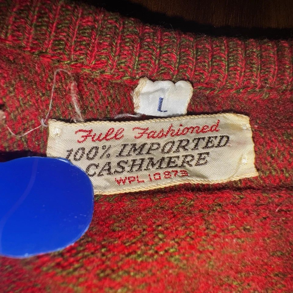 Suéter Hadley Cashmere Vintage Años 50 L Rojo Cuello en V 100% Cachemira EE. UU. WPL 10873 Foto 3 de 4