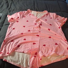 Pink Striped Heart Print Button-Front Romper ...