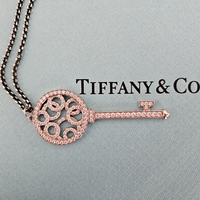 Tiffany & Co LARGE Platinum Diamond Bubbles Key Necklace 2 Chains