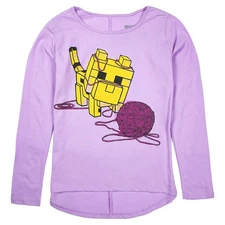 Girls Minecraft Baby Ocelot and Yarn Long Sleeve Tee