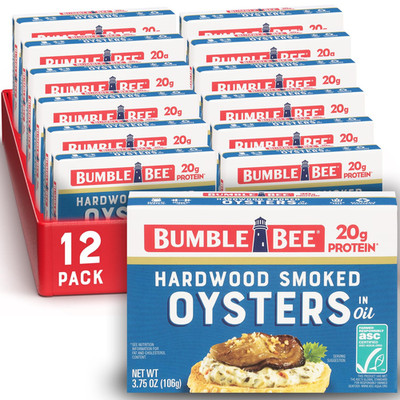 Canned Hardwood Smoked Oysters, 3.75 Oz Cans (Pack of 12) - Ready to Eat - 18G P
