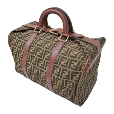 FENDI Handbag Travel Bag Logo Canvas Leather Brown Women's USED FROM JAPAN