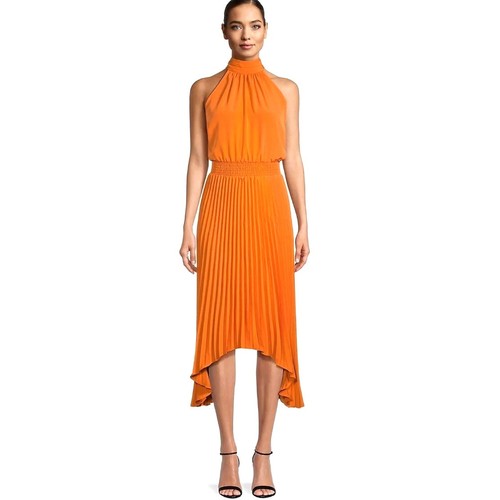 Karl LAGERFELD Plissee Neckholder Schleife Haifischbiss Cocktailkleid | XL, Orange NEU 170 $ - Bild 1 von 7
