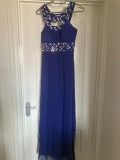 Blue Beaded Sequin Maxi Dress Cut-Out Neckline Sleeveless Size 8 Formal