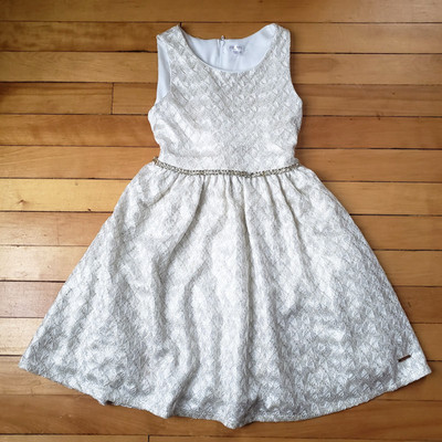 Tahari Gold Metallic Girls Sz 6 Dress Slvless Special Beaded Waistline Party