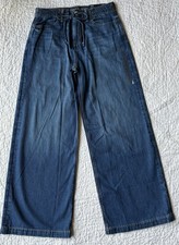 American Eagle Women's Sz 0 Dreamy Drape Ultra Wide Low Rise Blue Strigid Jeans
