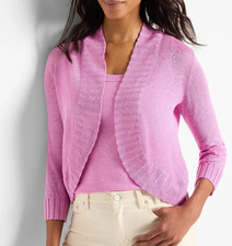 NWT 118 NIC ZOE Bolero Linen Blend Cardigan Sweater L Camella