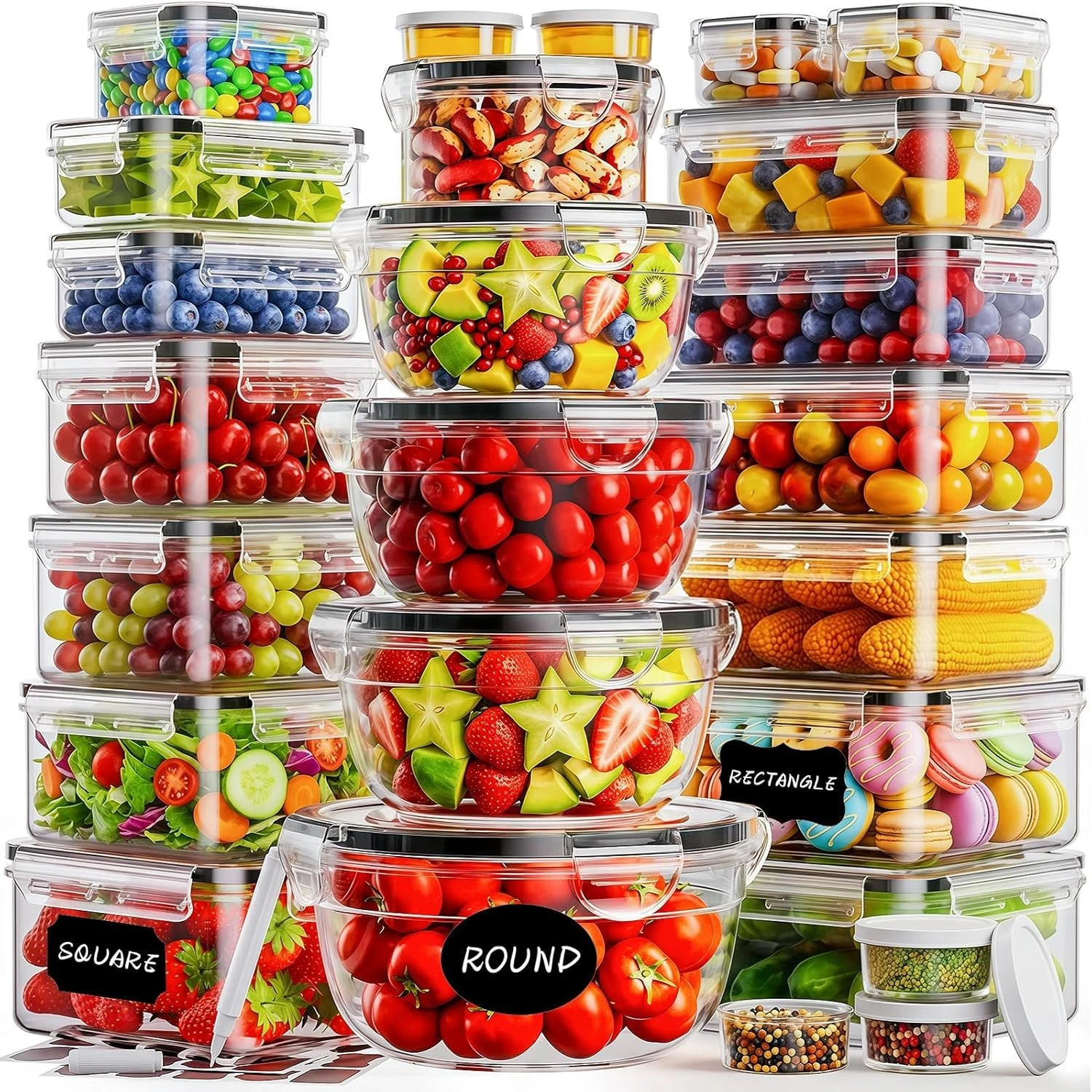 50 PCS Food Storage Containers W/ Lids 25 Containers & 25 Lids Reusable Plastic