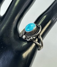 VTG Navajo Royston Turquoise Sterling Silver 925 Ring Cabachon Leaf Size 5.25