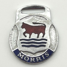 Vintage Morris Motor Car Enamel & Chrome Keying Fob Badge 1960s