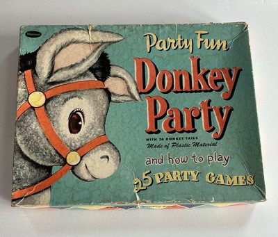 Vintage Pin the Tail on the Donkey Party Game 1950's Whitman Complete 24 Tails