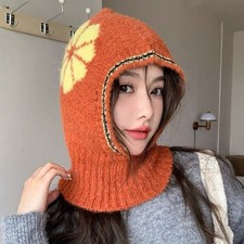 Femme Bonnet Tricot à Capuche Écharpe Cou Cache Oreilles Hiver Bonnet de Ski