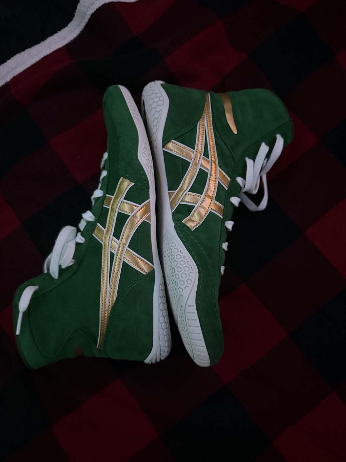 ASICS ExEo Green and Gold Wrestling Shoes
