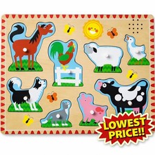 Melissa  Doug Farm Animals Sound Puzzle - Wooden Peg Puzzle with Sound Effects