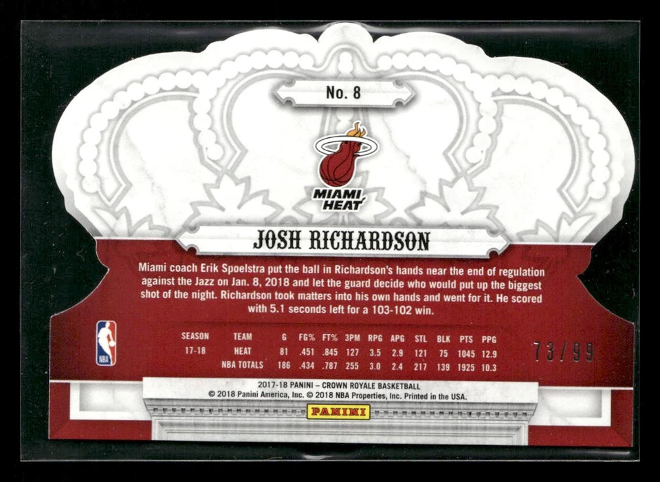 2017-18 Panini Crown Royale #8 Josh Richardson Crystal #/99 - Image 2 of 2