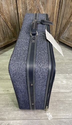 Vintage 90s Jaguar Navy Tweed & Leather Large 26” Luggage Suitcase - Brand NEW! - Picture 3 of 21