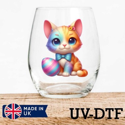 Ostern Katze 8 Stück UV DTF Aufkleber - Glas Laptop Becher Tasse vl872