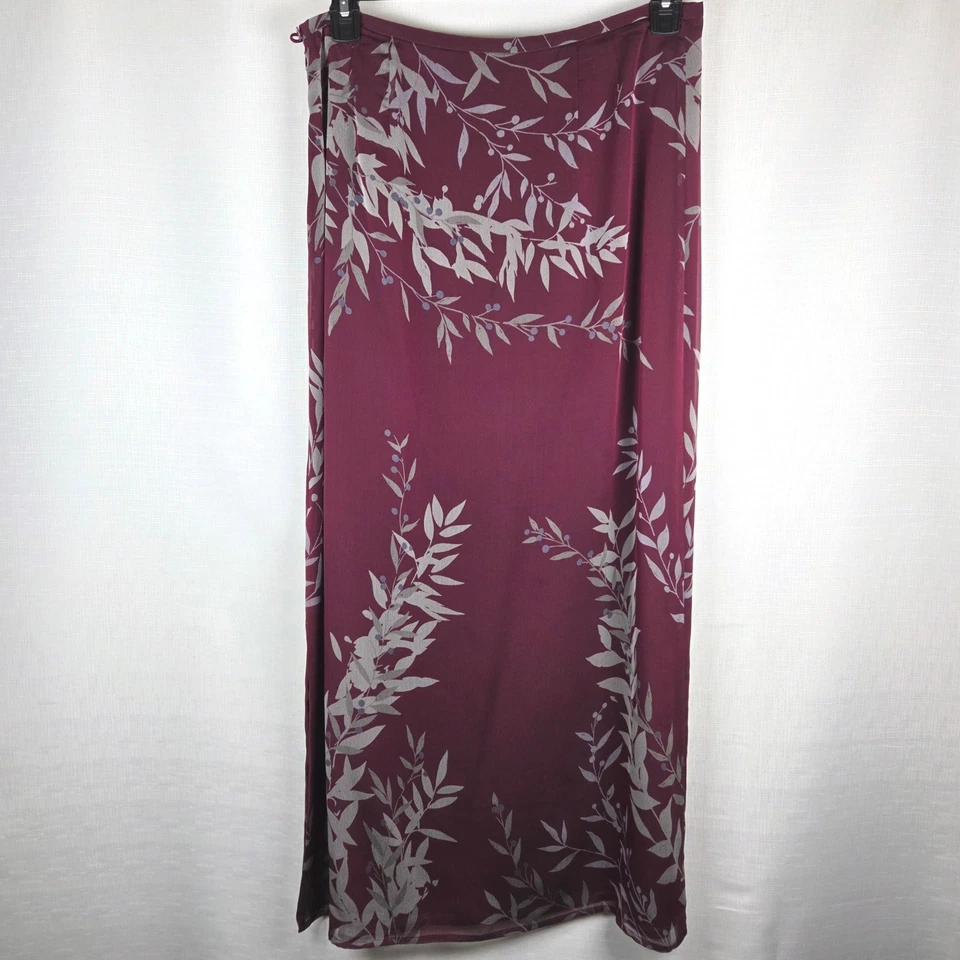 Maxi Falda Ann Taylor Borgoña Estampado Floral Talla 14 Forrada con Cremallera Abertura Lateral Fluida Foto 3 de 4