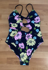 Victoria's Secret PINK Triangle Cutout One-Piece Swimsuit Size L Retro Floral