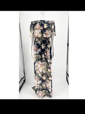 Show Me Your Mumu XS Navy Floral Off Shoulder Ruffle Maxi Dress Boho Wedding