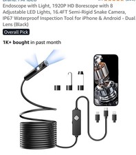 Endoscope  Light, 1920P HD Borescope with 8 Adjustable LED Lights, 16.4FT...
