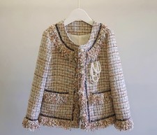 Handmade Tweed Boucle Pastel Tweed Jacket Fringe Trim Pearl Button Size M