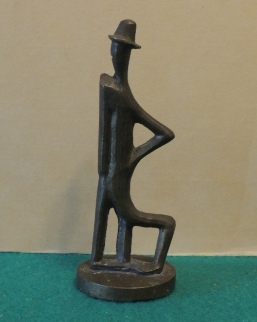 Brass Sculpture Figurine Man in Hat Standing leaning on walking stick China