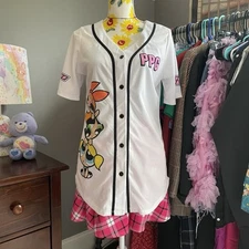 Cartoon Network Powerpuff Girls White Baseball Jersey Junior’s Size Large