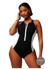 Fabletics High Tide Zip Front One Piece Swimsuit Purple XXL 1X NWT