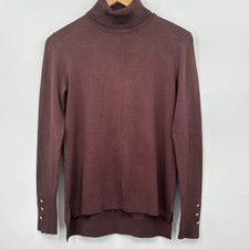 IMAN Global Chic Turtleneck Sweater w/ 3-Button Cuff Chocolate Brown Womens XS