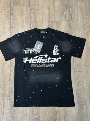 Hellstar Men's Black/White Graphic Logo Crew Neck Cotton T-Shirt Size L