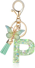 Fashion Alphabet Initial Letter Keychain Tassel Butterfly Pendant Key Ring for P