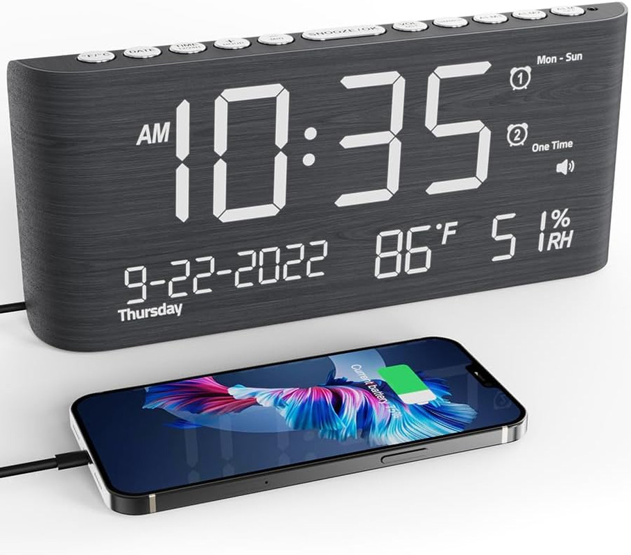 Wooden Digital Alarm Clocks for Bedrooms, Bedside Desk Clock with Day and Date,