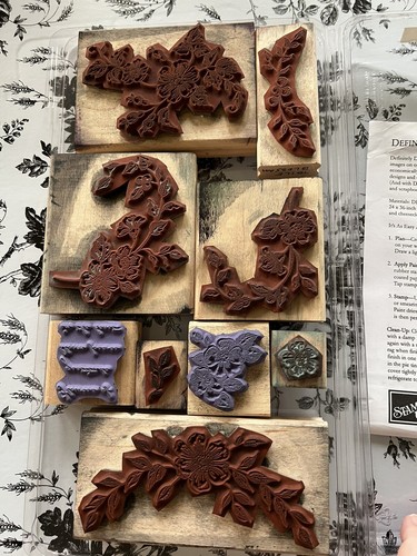 Stampin Up DEFINITELY DECORATIVE TOILE BLOSSOMS Stamp Set 7 Pieces 2002 & 2-2005 - Picture 2 of 9